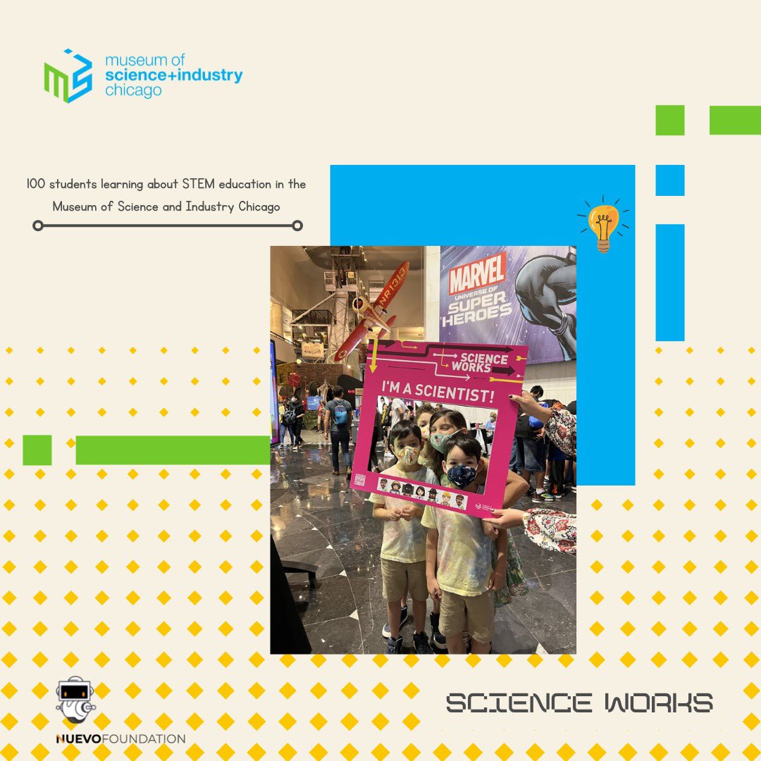 NuevoFoundation's tweet photo. THANK YOU @msichicago and Science Works for allowing us to share our STEM workshops with many curious students 🎉 🤓! @ximena_cortez01 
We are so excited to be part of their STEM growth ❣️
#anyonecancode #chicago #stemeducation #scienceworks #stemchicago https://t.co/AlOEeltNuK