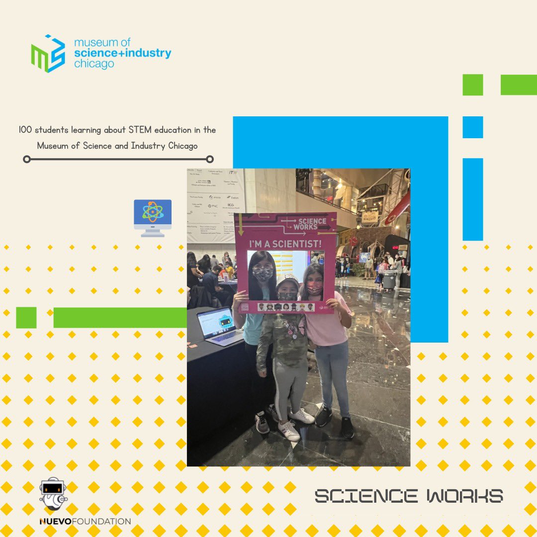 NuevoFoundation's tweet photo. THANK YOU @msichicago and Science Works for allowing us to share our STEM workshops with many curious students 🎉 🤓! @ximena_cortez01 
We are so excited to be part of their STEM growth ❣️
#anyonecancode #chicago #stemeducation #scienceworks #stemchicago https://t.co/AlOEeltNuK
