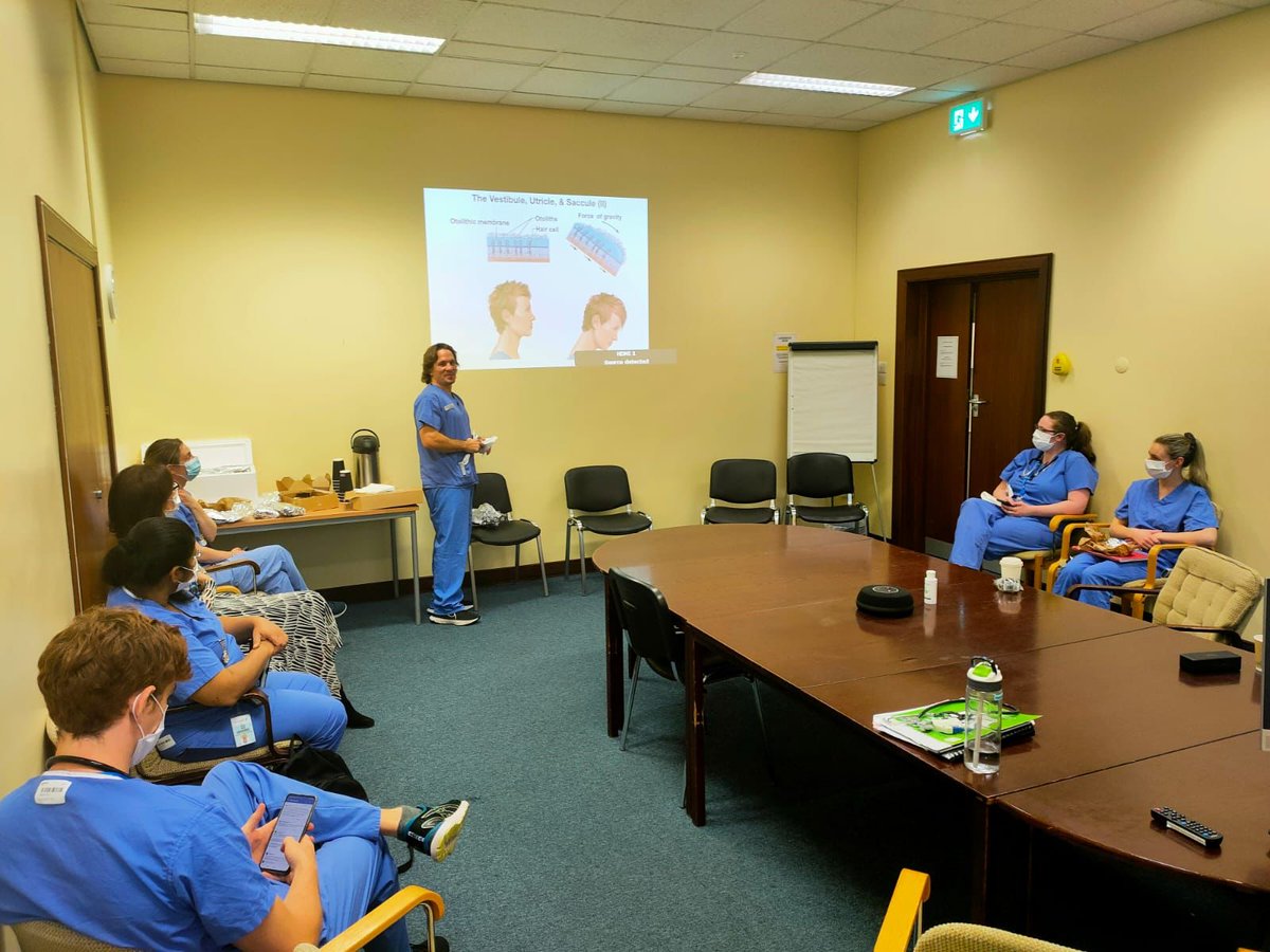 PhysioSvuh's tweet photo. Great to see member of our Physiotherapy Team Brian present at the AMU lunch and learn on BPPV physio assessment and treatment. Great MDT discussions. @edsvuh @HSCPsSVUH @svuh https://t.co/LLSgTSPN9K