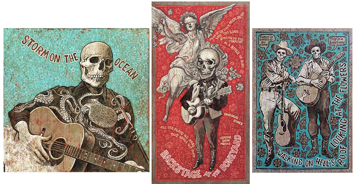 Jon Langford - 
Backstage At The Boneyard: Paintings &amp; Prints. 

Online now bit.ly/3n5olWO. Opening party in the gallery tonight 7PM: art &amp; music by Jon Langford.