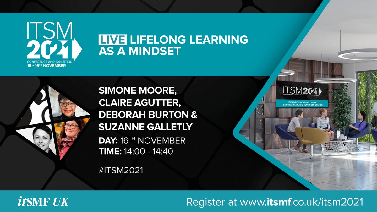 As an experienced #ITSM professional, learning to adapt to disruptive change is a must: the importance of a life-long learning mindset. But what is it? Join us on 16/11 from 14:00-14:40 at #ITSM2021

Tickets: bit.ly/3qlyyk0
More information: bit.ly/31vN4vj