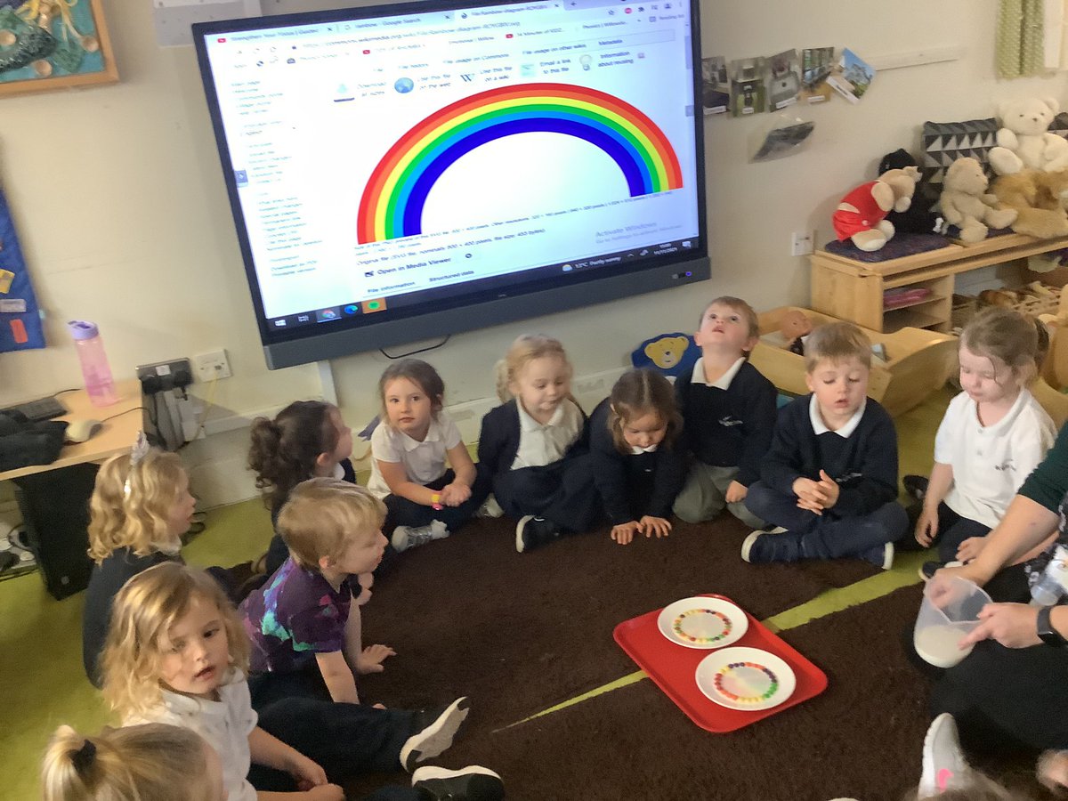 brightstarsrud's tweet photo. Our experiment today was exploring what happens when you add warm milk to Skittlesπ₯ We loved watching the colours spread out on the plates! ππ₯#skittleexperiment #exploringcolours https://t.co/PiKNoNnhAv