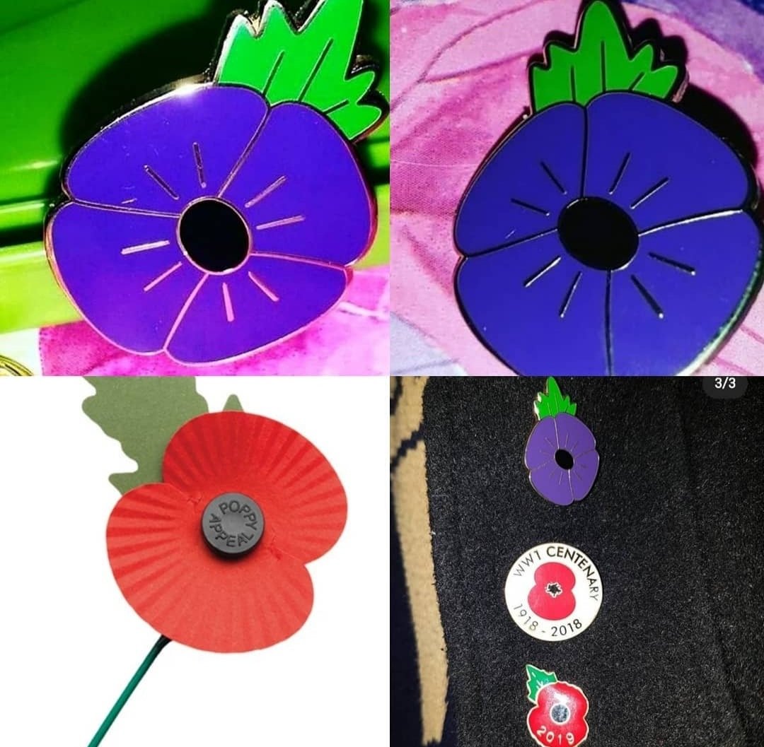 CrazyDisguise's tweet image. Today #poppyday  #Rememberday #armisticeday , whatsoever you like to call it's. This year &amp;amp; like every year..we are wearing our #purple #Poppy #PinBadge again like always to remember all the #Animals was lose in the first &amp;amp; second #Worldwar 
 #masterofdisguiseentertainment #red