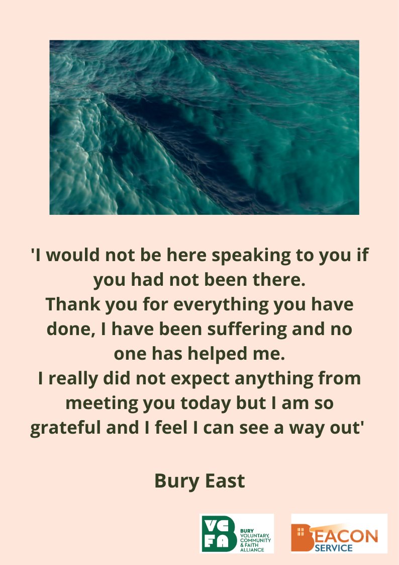 BuryVCFA's tweet photo. It's #FeedbackTuesday
✨"Thank you for everything you have done"✨
See the below feedback from one of our Beacon Service clients. For more information on the Beacon Service, please visit our page below:
https://t.co/YLbXDfs7Up https://t.co/VPW5uQ8Lcw
