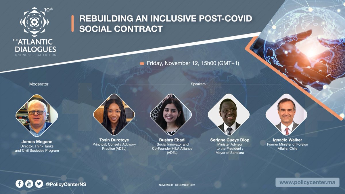 Join us tomorrow nov. 12th at 3pm (GMT+1) in another <a href="/Atl_Dialogues/">The Atlantic Dialogues</a> live session on "Rebuilding an #Inclusive Post-Covid Social Contract" including 2 ADEL alumnae <a href="/Bushra_Ebadi/">Bushra Ebadi</a> (ADEL 2019) &amp; <a href="/TosinDuro/">Tosin Durotoye</a> (ADEL 2018)