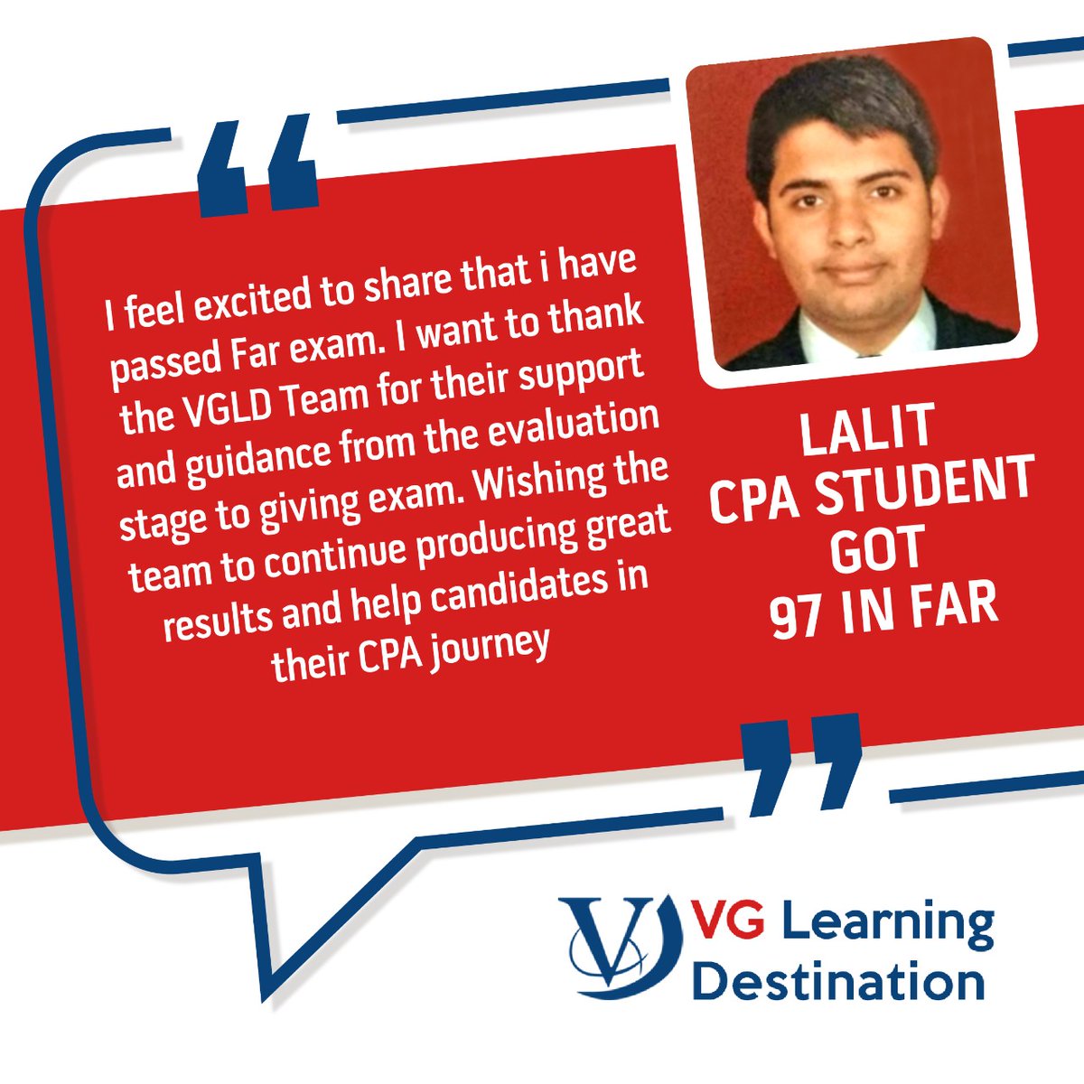 VGClasses's tweet photo. Our hearty congratulations to the CPA student Lalit who got 97 in the FAR exam.

#studysmartwithvgld #cpa #FAR #farpreparation #results #vgld https://t.co/9pLYO0edkq