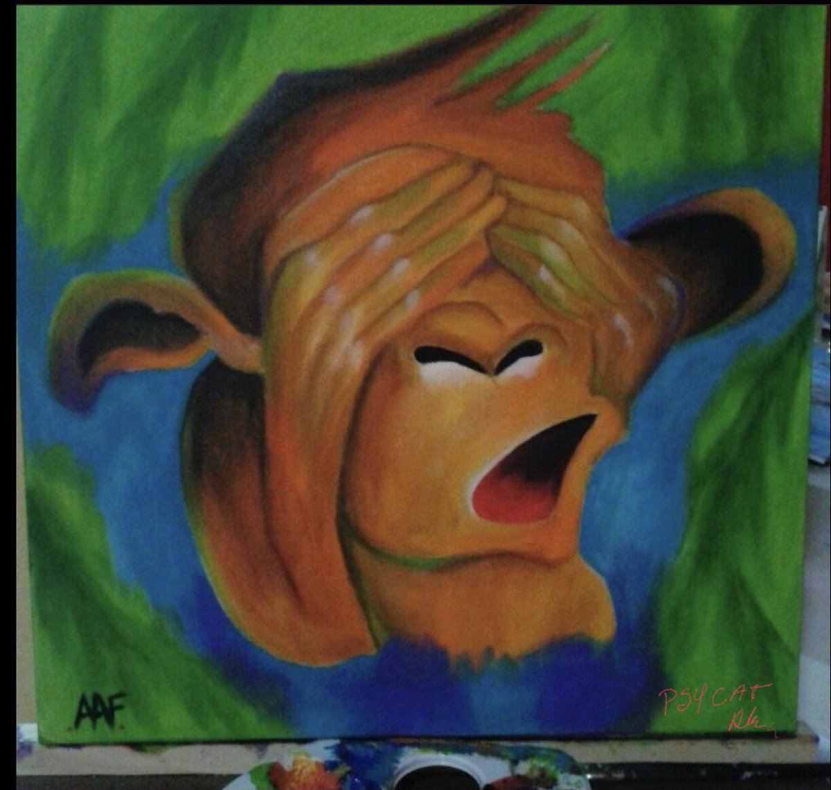PsycatC's tweet photo. Art by Ale -PsyCat (Art in acrylic paint - size 45/35 - 3 wise monkeys series)
“Mizaru” Don't Speak Evil 
#art #brasilart #colorart #acrilicart #monkey #artmonkey #NFTs #NFTCommunity #nftcollector #NFTGiveaway #Metaverse #japanart #cryptoart https://t.co/4fmbcnWamf