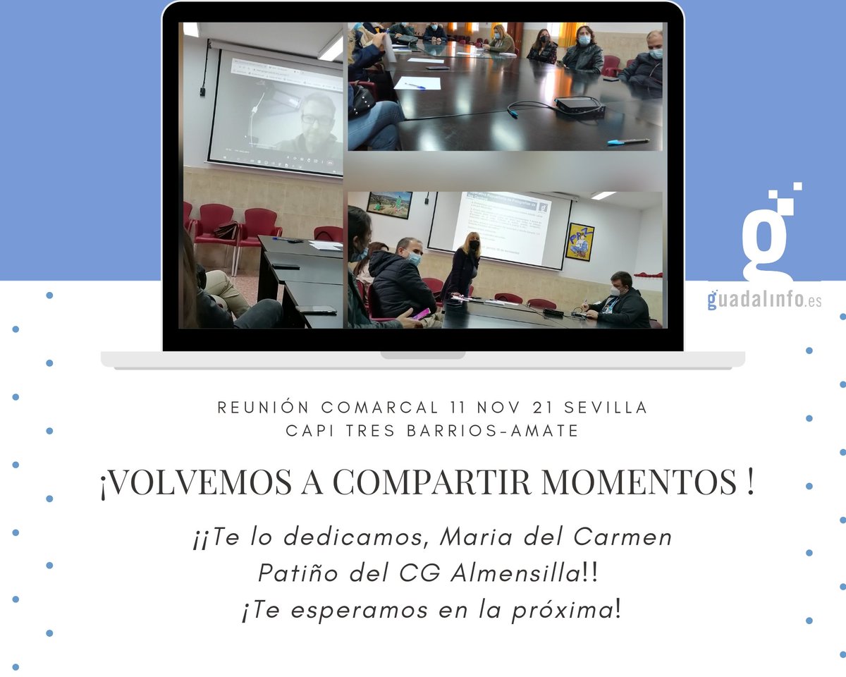 11/11/21 Reunión Comarcal de AILs/DT <a href="/Cmota/">Carmen Mota</a> de <a href="/RedGuadalinfo/">Vuela Guadalinfo</a> en <a href="/CGTRESBARRIOS/">Punto Vuela Tres Barrios Amate</a> #Sevilla
Volvemos a compartir momentos y experiencias,trabajando unidos para ofrecer una mejor experiencia en nuestros Centros Guadalinfo/ CAPI a las personas usuarias
#GuadalinfoVuela #AndalucíaVuela