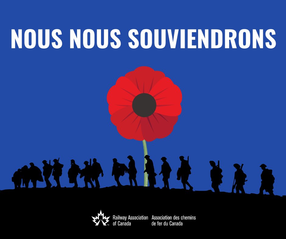 RailCanada's tweet photo. Tout au long de l’histoire canadienne, notre industrie entretient des liens avec nos soldats. En ce jour, nous prenons le temps de commémorer nos concitoyens canadiens qui ont sacrifié leur vie sur les champs de bataille. Nous nous souviendrons. https://t.co/mFhies3hhG