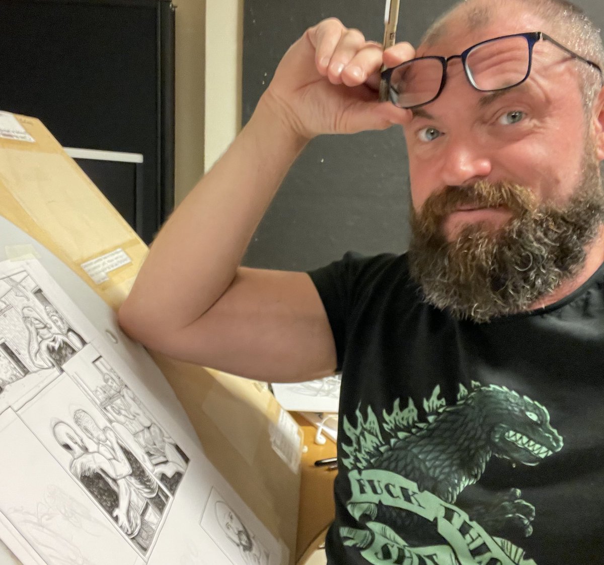 justincomics's tweet photo. Feels sooooo good to be back at the drawing table again! Loving this artist residency at the Open Workshop in Viborg, Denmark (even if I haven’t drawn as many pages as I wanted)! #queercomics #TAW #openworkshop https://t.co/ZJr00xOaeY