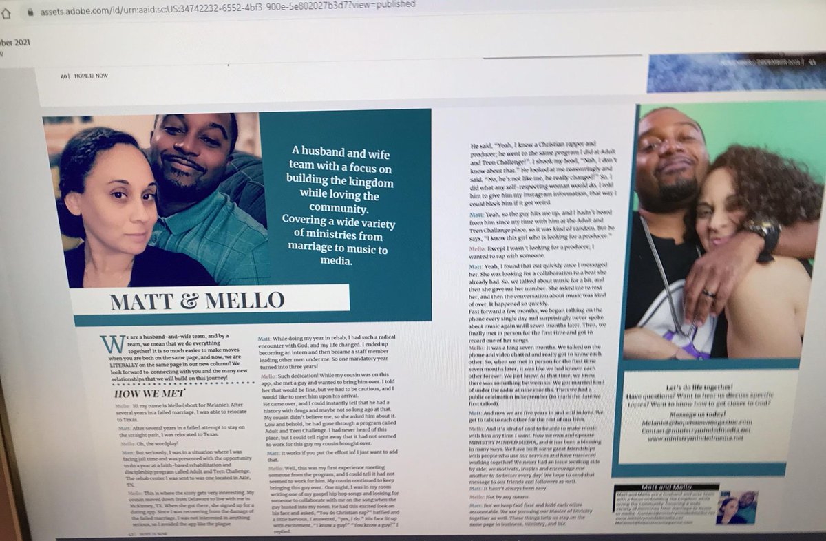 heythatsmello's tweet photo. We are columnists in the up and coming faith based magazine #HopeIsNow we will discuss, music, ministry, relationships, general topics and if you want to send in questions....we may discuss these.
The magazine is in Barnes and Noble, Books-A-Million, chapters Indigo, Canada 1/2 https://t.co/95CyfGMN92