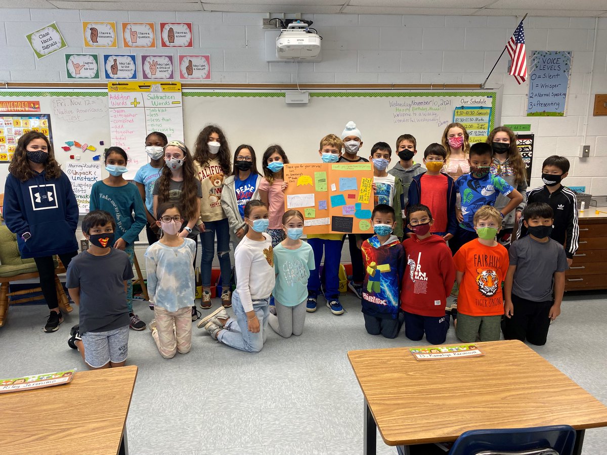 FairhillES's tweet photo. Fairhill students spent time this week reading stories, watching interviews, viewing photos, and discussing the jobs, roles, and contributions of our Veterans. Today, we say a special THANK YOU! https://t.co/IIVFp1JgUH