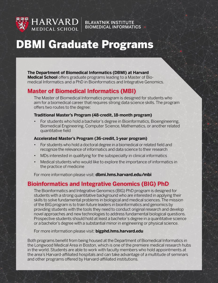 HarvardDBMI's tweet image. Attending #ABRCMS2021? Stop by our virtual booth today 2:30pm–3:30pm ET to chat with our staff and current students about our Master’s #HarvardMBI, PhD @BIG_Harvard_PhD and Summer Institute #SIBMI programs and learn about career opportunities at @HarvardDBMI!