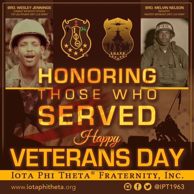 IPT1963AOO's tweet photo. #AOOIotas, chartered as a military chapter of #IotaPhiTheta, holds dearly the special nature of #VeteransDay. Many of our chapter brothers are veterans. We thank you brothers and all veterans for your service. In fact, 2 brothers in the attached graphics were #AOOIotas. https://t.co/rlTJCTAZya