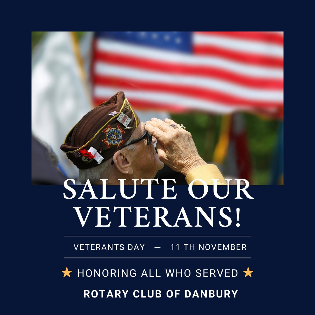DanburyRotary's tweet photo. Veterans Day is a time for us to pay our respects to those who have served. For one day, we stand united in respect for you, our veterans.
Veterans Day #VeteransDay https://t.co/N2bqcwOLqG