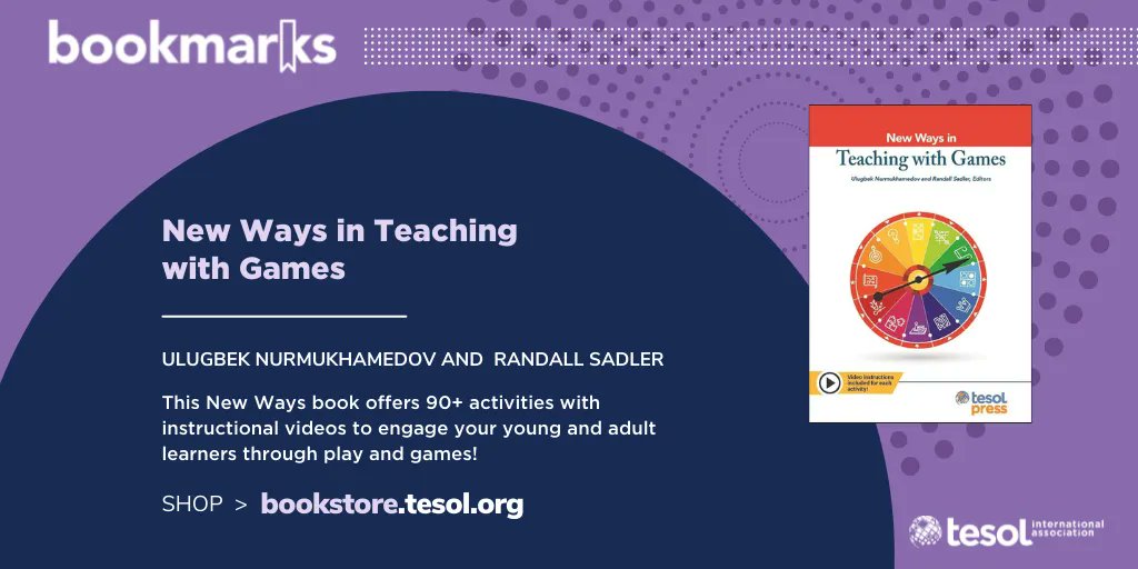 TESOL_Assn's tweet photo. This book offers more than 90 fresh activities—each with video instruction—that involve play and games that will enrich your EFL and ESL classrooms. https://t.co/f1MpUYRPlq #TESOLpress #TESL #ESL #thinkTESOL https://t.co/jUkeSxX9bp