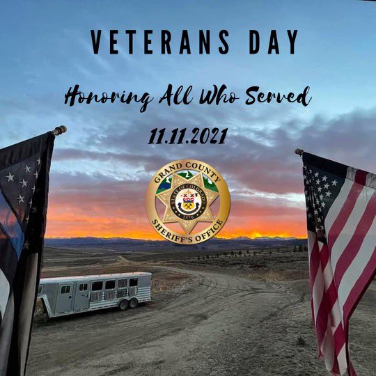 GrandCoSheriff's tweet photo. 🇺🇸 On this &amp; every day, we honor &amp; show our deep appreciation for all of those who have served. On behalf of us all at the Grand County Sheriff's Office, we thank you Veterans! 🇺🇸

#Veterans #VeteransDay #GrandCounty #GrandCountyStrong #WeAreGrand #GOGrand #ExploreGrand https://t.co/APPDuhvAum