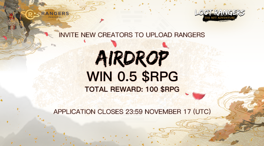 RangersProtocol's tweet photo. 💎AIRDROP💎
🏮For new #LootRangers creators🎨

Each inviter will get rewards for EACH design

1⃣ Join: https://t.co/qcYd5Qz0bi
2⃣ Invite users to upload Rangers: https://t.co/kyxCg7jo9w
3⃣ Follow, like &amp; RT
4⃣ Join: https://t.co/NbifUptf6C
5⃣ Fill in: https://t.co/Vzl5XBueMl https://t.co/KmbO2w5eMk