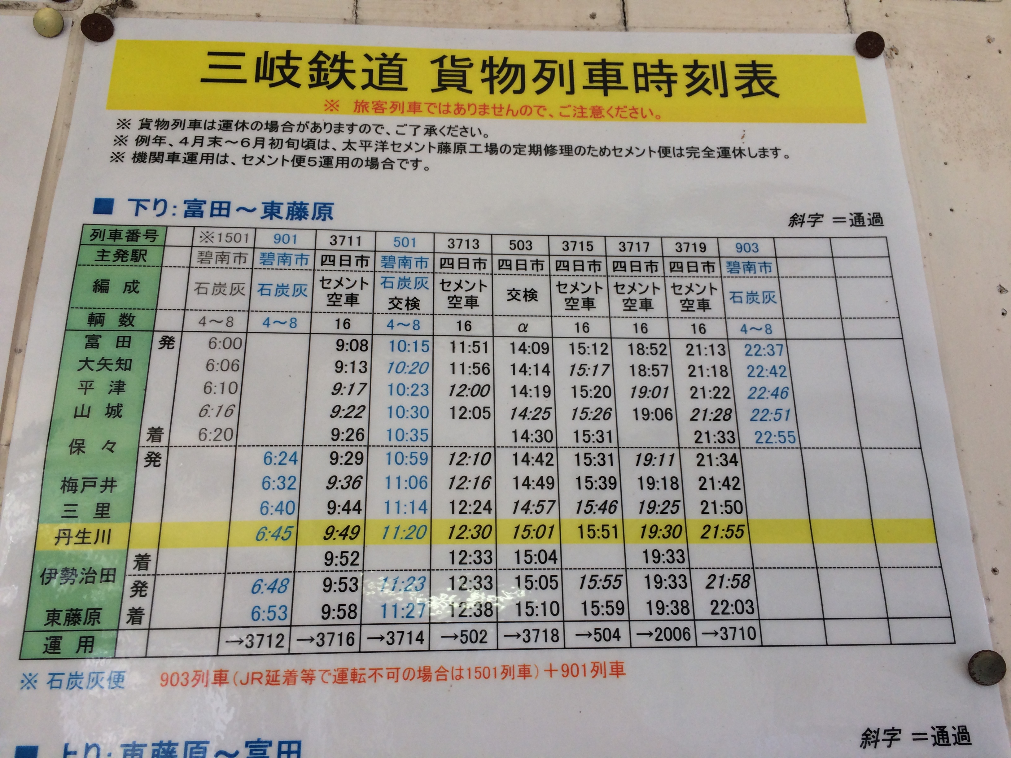 貨物時刻表 昭和61年11月ダイヤ改正 - 銀河