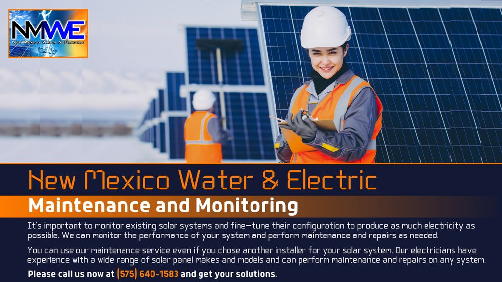 patrickmeltonky's tweet photo. Maintenance and Monitoring

It’s important to monitor existing solar systems and fine-tune their configuration to produce as much electricity as possible.

Please call us now at (575) 640-1583 and get your solutions.

Our Website:  https://t.co/FkyWxxa0Zw

#solarenergy #solar https://t.co/FSLQ8tOgsT
