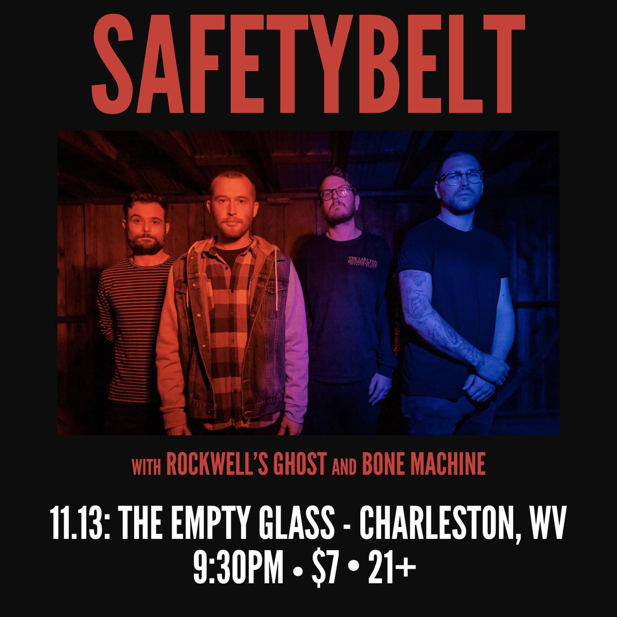 Safetybelt (@safetybeltband) on Twitter photo Charleston! Just a couple more days until we're at <a href="/TheEmptyGlassWV/">The Empty Glass</a> with <a href="/Rockwells_Ghost/">Rockwell's Ghost</a> and Bone Machine! 🤘🏻 Charleston! Just a couple more days until we're at <a href="/TheEmptyGlassWV/">The Empty Glass</a> with <a href="/Rockwells_Ghost/">Rockwell's Ghost</a> and Bone Machine! 🤘🏻