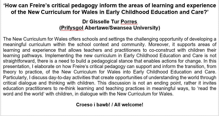 SwanseaUni_LTI's tweet photo. 📢#CEPSAM seminar by Dr Gisselle Tur Porres @educationsu @WERA_EdResearch Weds 17/11 1pm https://t.co/BLkQOkO0vg – All welcome! #CurriculumForWales #EarlyEducation @COAHPGR  @CSCJES @CSC_langlitcomm 
@GwEGogleddCymru @sewalesEAS https://t.co/7kH6Jl5ZAL