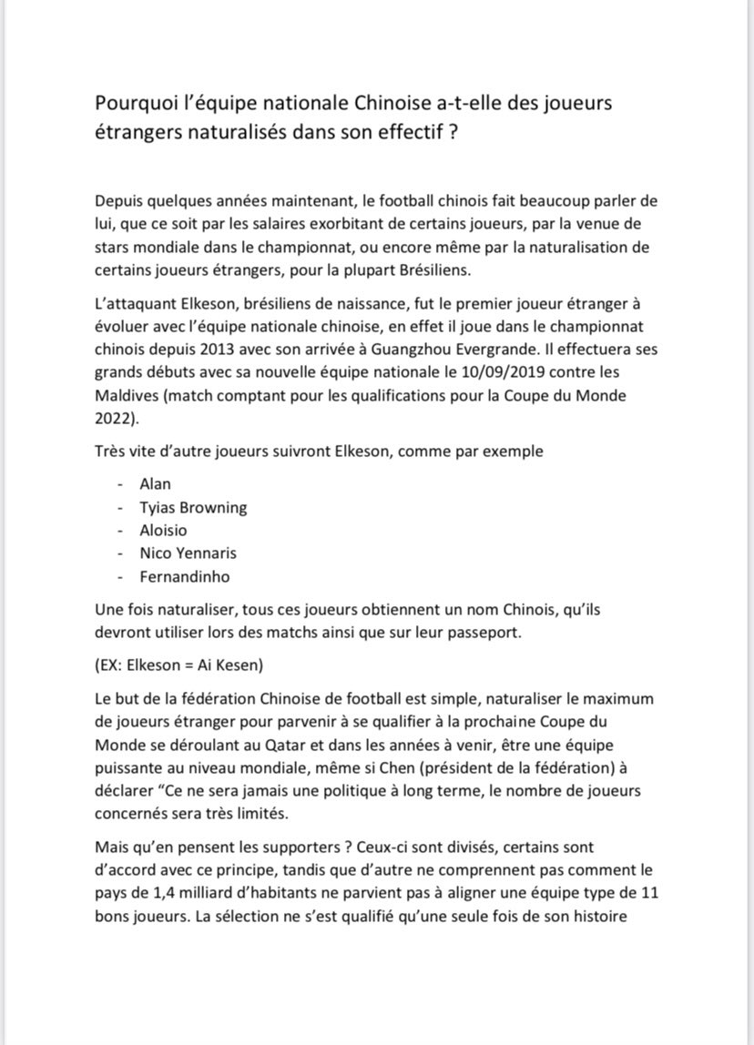 LeFootChinoisFR's tweet photo. Je tenais à vous partager un petit article que j’avais écris moi même par rapport aux joueurs étrangers naturalisés dans la sélection Chinoise. 

Si quelque personnes prennent le temps de le lire n’hésitez pas à me dire ce que vous en avez penser ! 

#AsianQualifiers 🇨🇳 https://t.co/HrDGj5tFKg