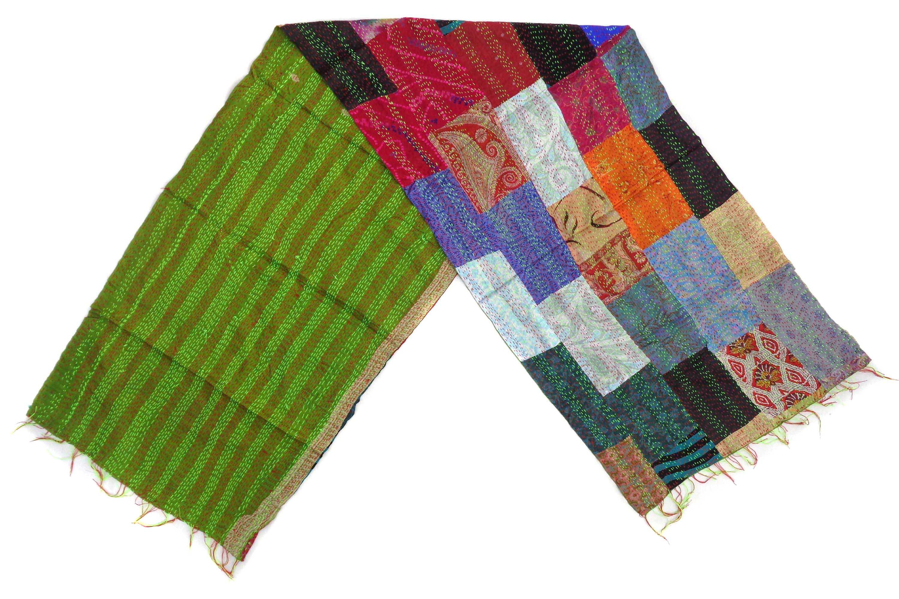 Handmade patchwork Silk Kantha Scarf Neck Wrap Stole Dupatta Hand Quilted Women Shawl KP96