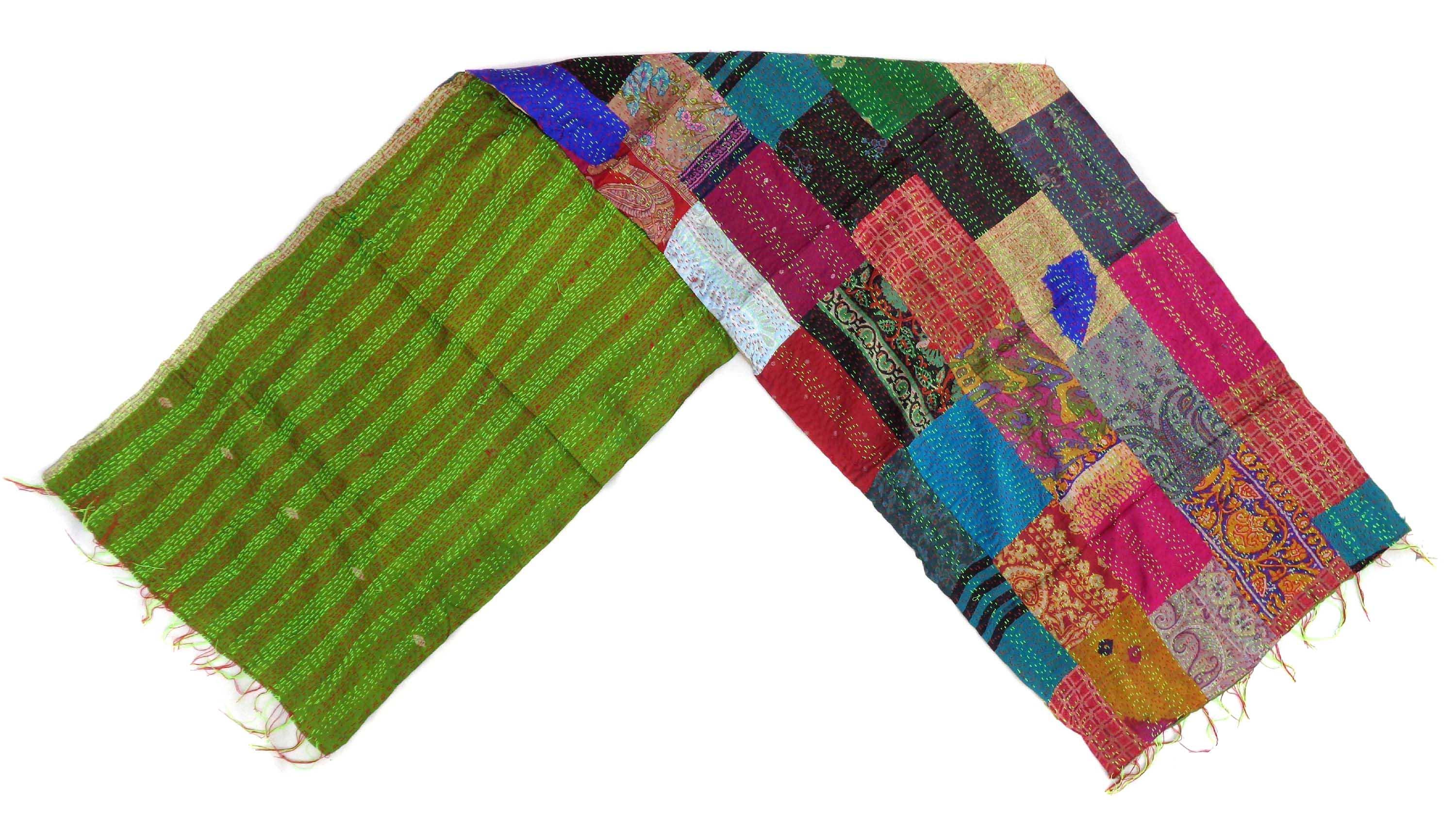 Handmade patchwork Silk Kantha Scarf Neck Wrap Stole Dupatta Hand Quilted Women Shawl KP96