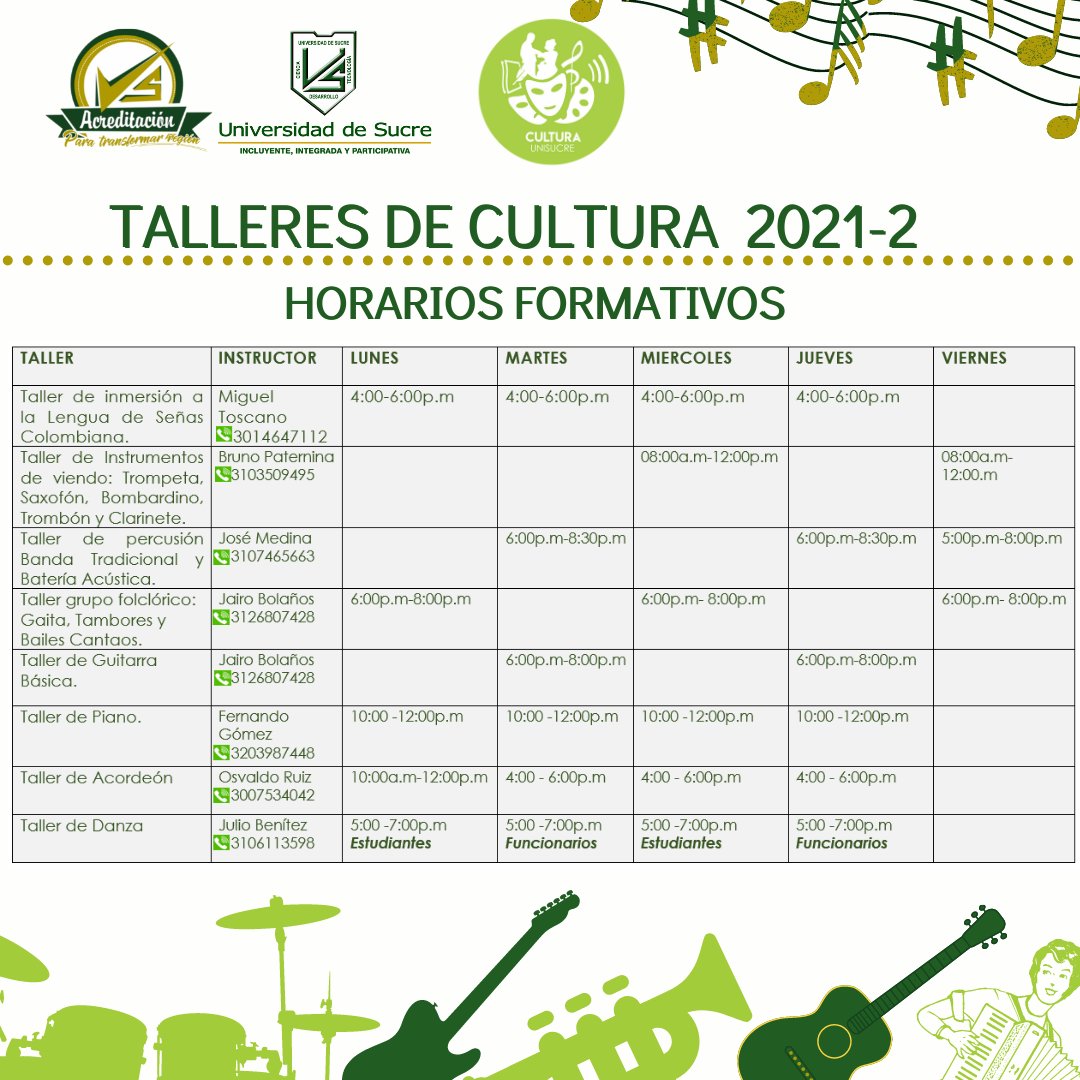 Unisucre's tweet photo. Querido estudiante unisucreño, la #UniversidadDeSucre #IncluyenteIntegradaYParticipativa informa que estos son los programas de Deporte y Cultura ofertados por la División de Bienestar Social Universitario. ¡Inscríbete!
#UnisucreContigo
#BienestarUnisucre https://t.co/ZDg5qKcDI4