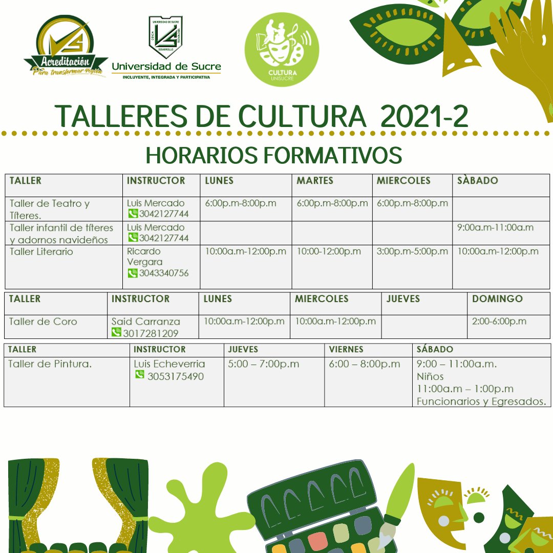 Unisucre's tweet photo. Querido estudiante unisucreño, la #UniversidadDeSucre #IncluyenteIntegradaYParticipativa informa que estos son los programas de Deporte y Cultura ofertados por la División de Bienestar Social Universitario. ¡Inscríbete!
#UnisucreContigo
#BienestarUnisucre https://t.co/ZDg5qKcDI4