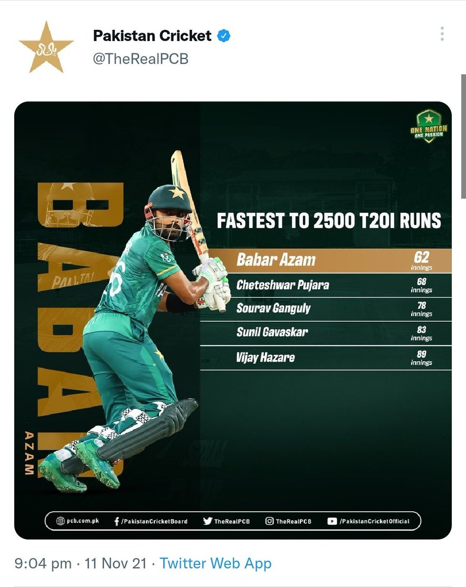 A tweet from official Pakistan Cricket handle.