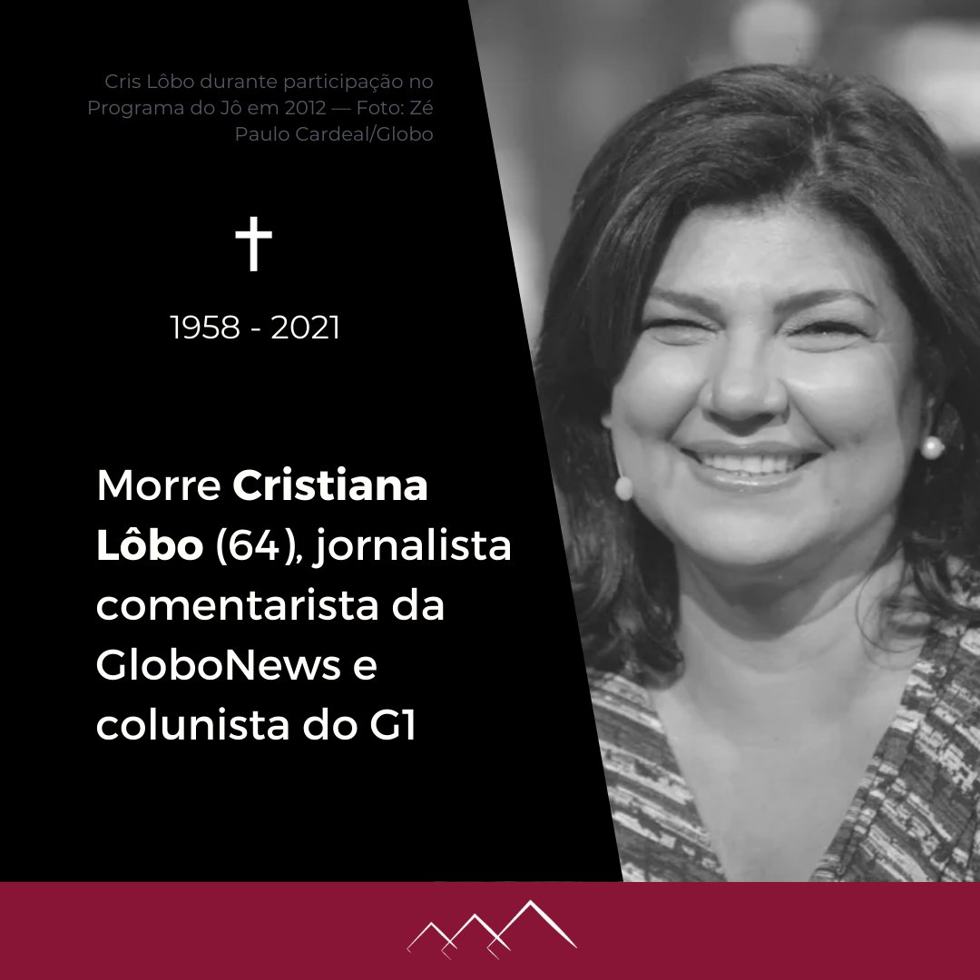 EncasoOficial's tweet photo. Hoje o jornalismo perde mais uma grande profissional!
Com mais de 30 anos de carreira, Cristiana Lobo passou por grandes veículos como Rede Globo e GloboNews. 

Descanse em paz!

#comunicacao #imprensa #jornalismo #mktdigital #assessoriadeimprensa https://t.co/ZVvdVKgPu3