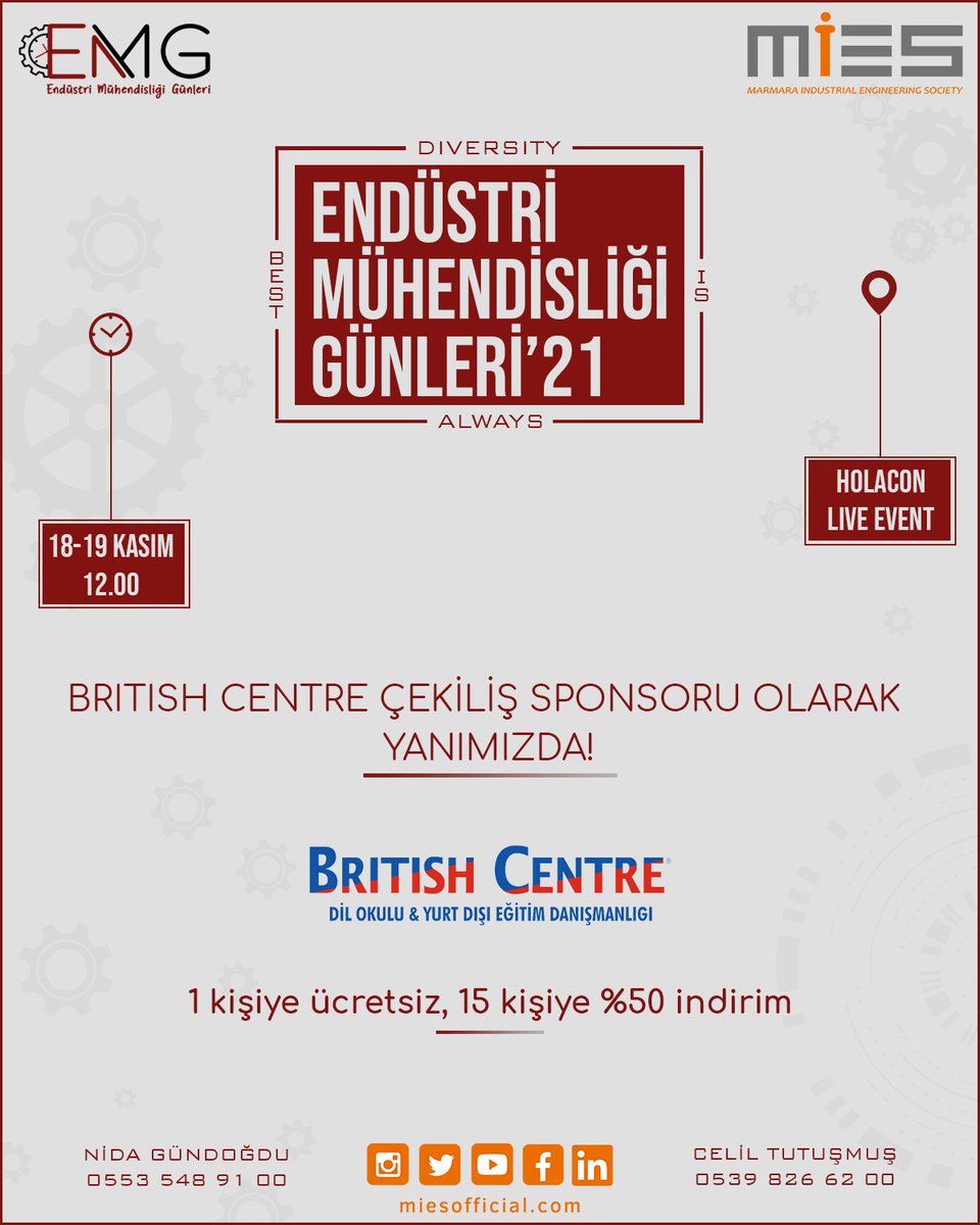 emgmies's tweet photo. EMG’21 de English Home, Ekip Sürücü Kursu ve British Centre çekiliş sponsorlarımız olarak yanımızda!

Dolu dolu bir EMG’21 seni bekliyor!

Son Kayıt Tarihi: 17 Kasım 🚨

Hemen Ücretsiz Kaydol! Link Bio’da! 👆

📆 18-19 Kasım 2021
⏱ 12.00
📍 Holacon Live Event https://t.co/ElFSvacIVx