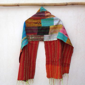 Handmade patchwork Silk Kantha Scarf Neck Wrap Stole Dupatta Collar Neckerchief Scarves KP99