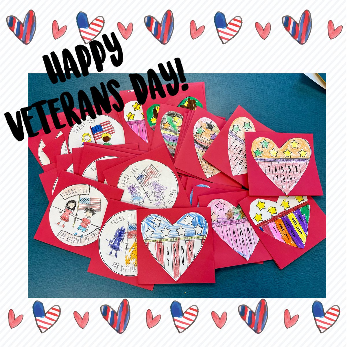 CCWithLearning's tweet photo. My prek-2nd graders created lots of cards to send out to Veterans thanking them for their service. https://t.co/tFoTMSgtiX