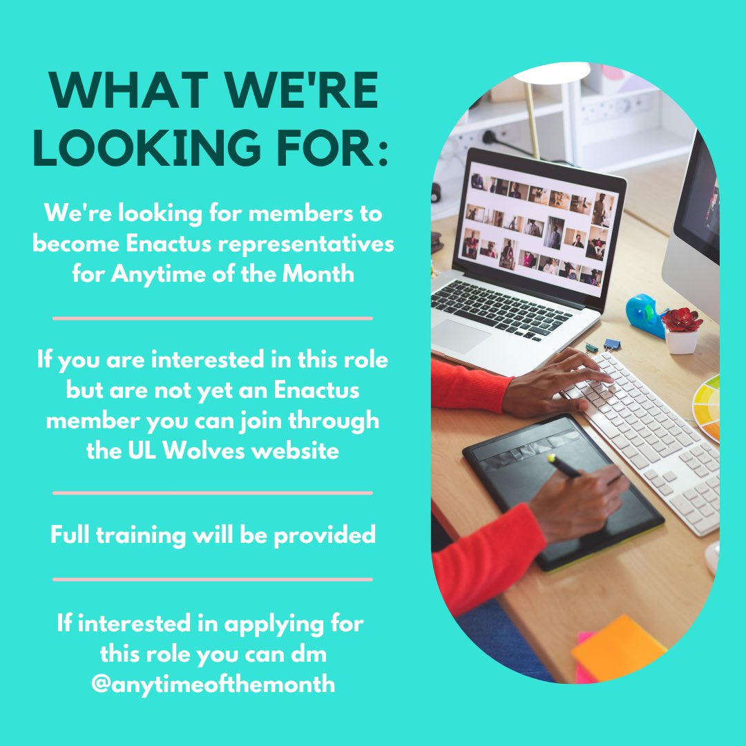 Enactus UL (@ulenactus) on Twitter photo By becoming an Enactus representative you will be provided with full training and get to represent Anytime of the Month at training events. Dm @anytimeofthemonth on Instagram to apply for the role!
#anytimeofthemonth #representative #weallwin #enactusireland #enactusul #UL By becoming an Enactus representative you will be provided with full training and get to represent Anytime of the Month at training events. Dm @anytimeofthemonth on Instagram to apply for the role!
#anytimeofthemonth #representative #weallwin #enactusireland #enactusul #UL