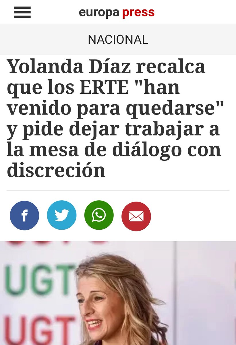⛔ BULO de <a href="/Yolanda_Diaz_/">Yolanda Díaz</a>. "Si en esta crisis hubiéramos aplicado las medidas del PP, el resultado habrían sido despidos masivos..."

❌ FALSO: En esta crisis han aplicado medidas de la reforma laboral del PP, como la de los ERTE, evitando así dichos despidos masivos.