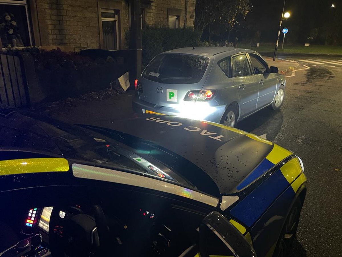 LancsRoadPolice's tweet photo. This Mazda was stopped by #HO56 in Lancaster due to poor standard of driving. The driver was displaying a green P on the rear of the vehicle, not to show they’d just passed a driving test but to show he was a provisional licence holder. Driver reported & vehicle seized #T1TacOps https://t.co/nqOv5X4p1W