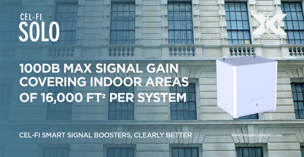 FrequencyTel's tweet photo. With up to 100dB of gain, the Cel-Fi SOLO covers up to 16,000 ft² /1,500 m² of indoor space per system making it the ideal solution for small businesses, home offices, commercial properties &amp; larger residential properties. https://t.co/rzlWpqyuJL #celfi #3g #4g #5g #connectivity https://t.co/C8ONAk5mCJ