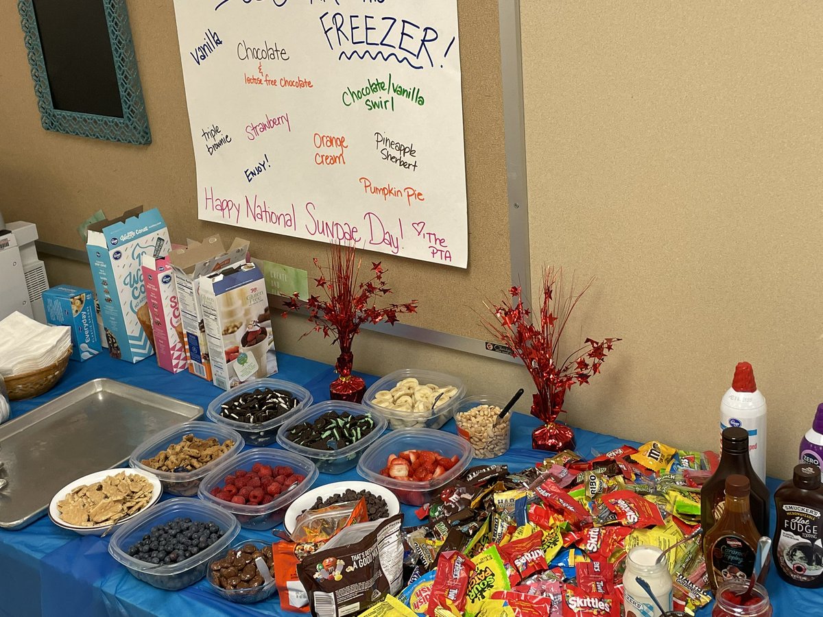 BloomBulldogs's tweet photo. Thank you Bloom PTA for our staff sundae bar on this special day…which is National Sundae Day. @BloomBulldogs #IScreamYouScream #gratitude #BloomHere https://t.co/E9rh4bKIAR