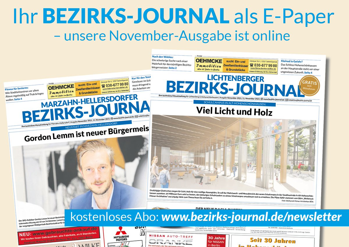 Das neue Bezirks-Journal ist da! Ab sofort steht unser E-Paper unter bezirks-journal.de/das-bezirks-jo… zur Verfügung. Kostenloses E-Paper-Abo unter: bezirks-journal.de/newsletter/ #Berlin #Lichtenberg #Marzahn #Hellersdorf #Hohenschönhausen #mahe #libg