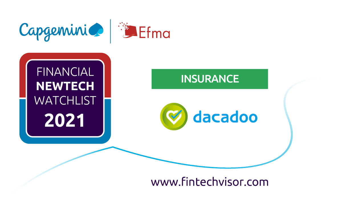 dacadoo's tweet photo. Proud to announce that we have been selected in the global @Capgemini_Bnkg @Capgemini_ins @Efma_news Financial NewTech Watchlist 2021 as one of the 100 leading #FinancialNewTechs who will help reshape the #FS landscape in the near future! 
#fintechvisor @ghanem_elias #insurtech https://t.co/DmfgdOx7xK
