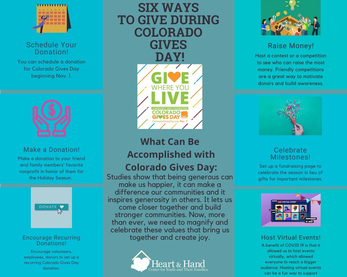 HeartHandCenter's tweet photo. Learn More About Colorado Gives Day It’s more than just a day. It’s a movement that inspires and unites thousands of donors to give where they live and support Colorado nonprofits. 

Schedule your gift today: https://t.co/KEl9b1liJo

#givewhereyoulive#heartandhand https://t.co/5lCCFl0vJX