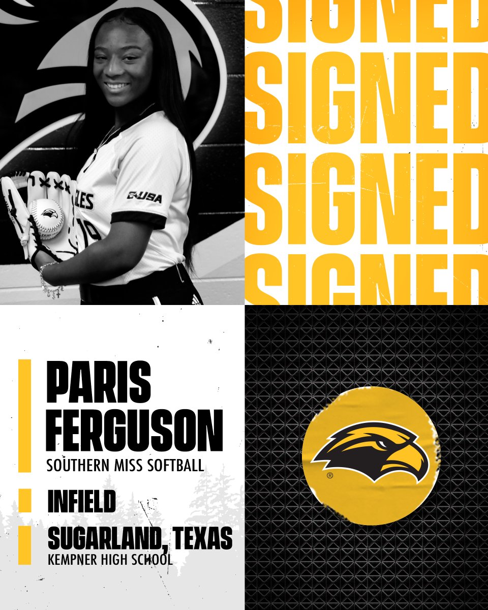 SouthernMissSB's tweet photo. ✍️ Welcome to the Golden Eagle family, Paris! 
@ParisFerguson89  

#SMTTT 🥎🦅 https://t.co/ixc924hecj