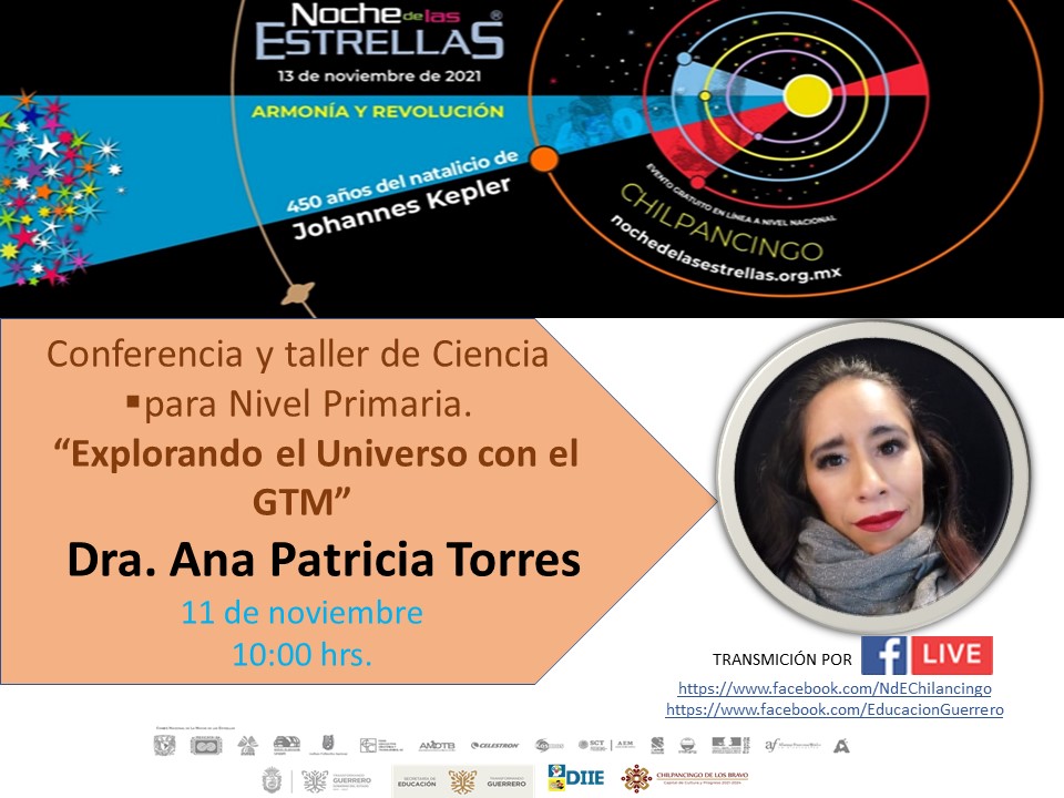 ChilpoNdeE's tweet photo. No te pierdas la Conferencia y taller "Explorando el Universo con el GTM, Impartida por la Dra. Ana Torres Campos, te esperamos!!!  
#NdE2021 #ArmoníayRevolución #Kepler450 https://t.co/3wUHCy4TmE