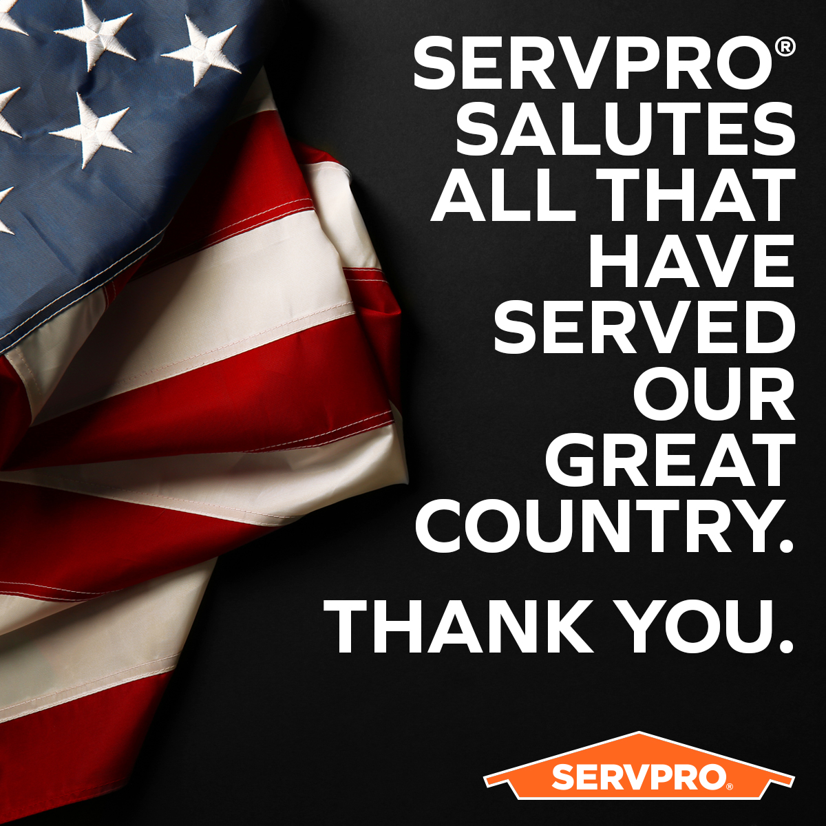 servpro10340's tweet photo. Today, we salute and thank U.S. Veterans, past and present, for their service to our country. This includes the more than 300  SERVPRO employees who wore a uniform before working under the orange roof. #VeteransDay https://t.co/I0VbhQwMhP