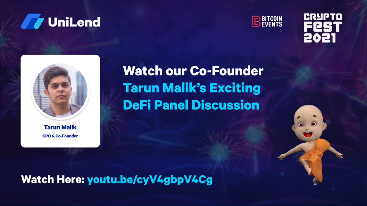 1/▶️ Watch our Co-Founder <a href="/TarunMalikk/">Tarun Malik | 🛠 Unilend</a> Panel Discussion on Crypto Fest organised by @BlockchainZA!

🎙He shared his insights about the future &amp; challenges of multi-chain approach,Bitcoin’s future, security &amp; popular cross-chain bridges.

📺Watch Here: bit.ly/30gt0fT