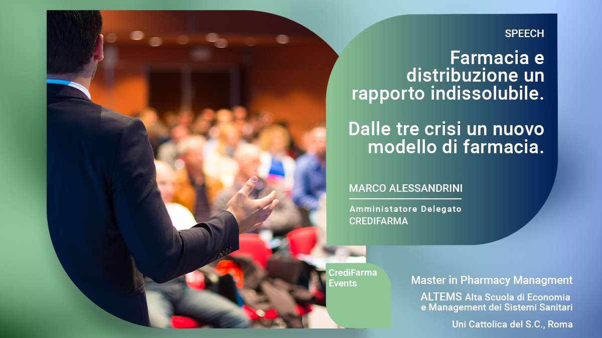 credifarma's tweet photo. @AlessandriniOTC, AD di #Credifarma, il 12/11 presso l'@Unicatt di Roma interverrà al Master in “Pharmacy Management” di @ALTEMS4 con uno speech dal titolo “Farmacia e distribuzione un rapporto indissolubile. Dalle tre crisi un nuovo modello di farmacia”. https://t.co/29LgKyll1t