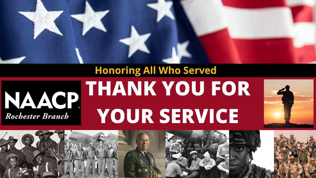 The Rochester Branch of NAACP salutes all veterans, today and everyday day. This Veterans Day, we salute those who have sworn to protect our rights and liberties. We pay homage to those to have served and who continue to serve. #HappyVeteransDay